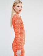 True Decadence Petite Long Sleeve All Over Graphic Lace Mini Dress - Orange