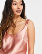 Asos Design Scoop Neck Cami In Satin In Light Pink