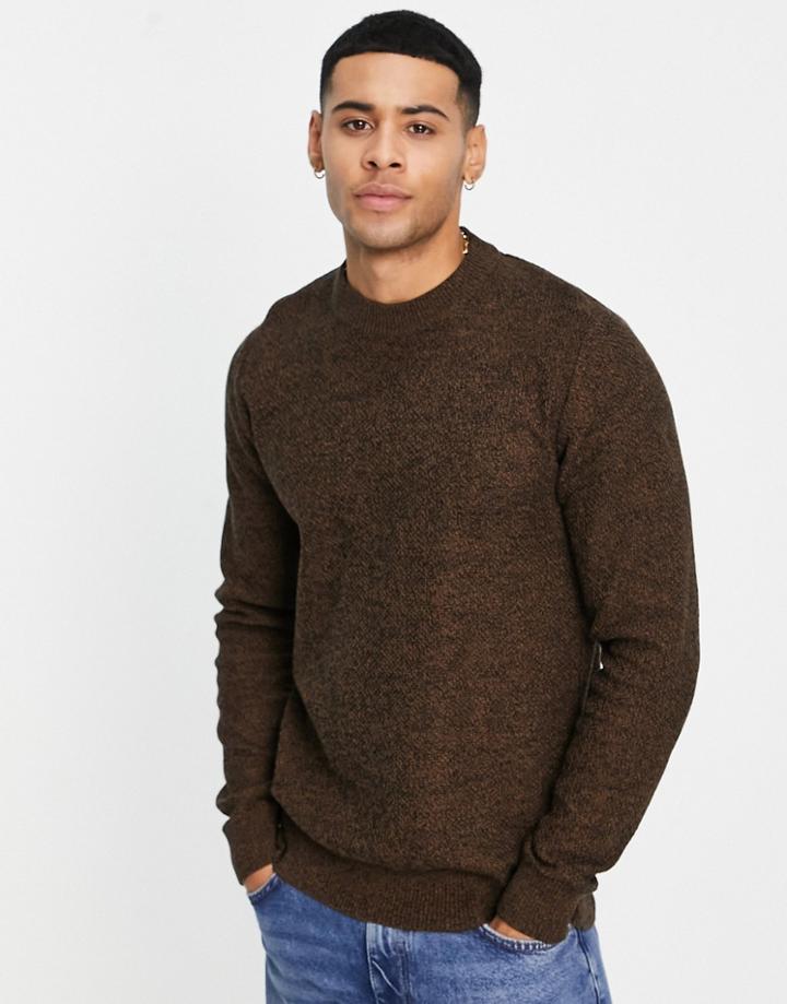 Selected Homme Organic Cotton Crew Neck Knitted Sweater In Brown Twist