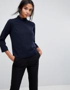 Y.a.s Striped Woven Top With High Neck - Navy