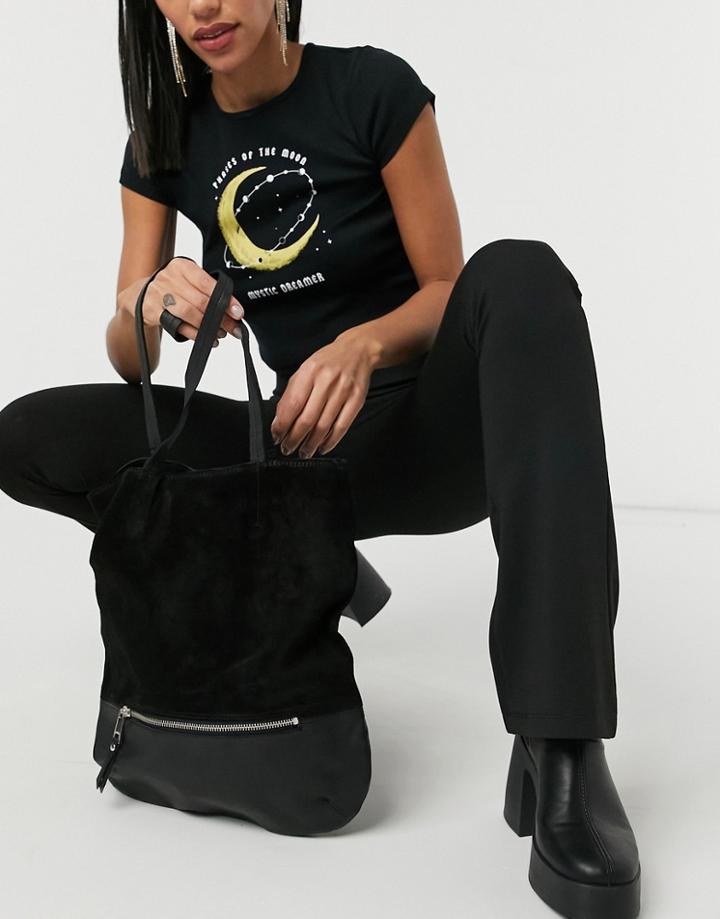 Topshop Suede Hobo Bag In Black