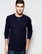 Boss Orange Waffle Henley Top - Navy