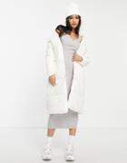 Gianni Feraud Long Funnel Neck Padded Coat In Off-white
