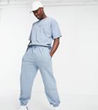 New Look Oversized Washed Sweatpants In Blue - Part Of A Set-blues
