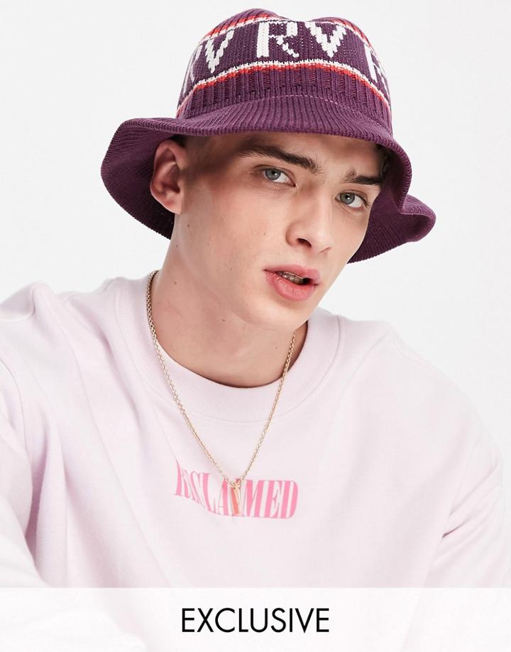 Reclaimed Vintage Inspired Knitted Logo Bucket Hat In Purple