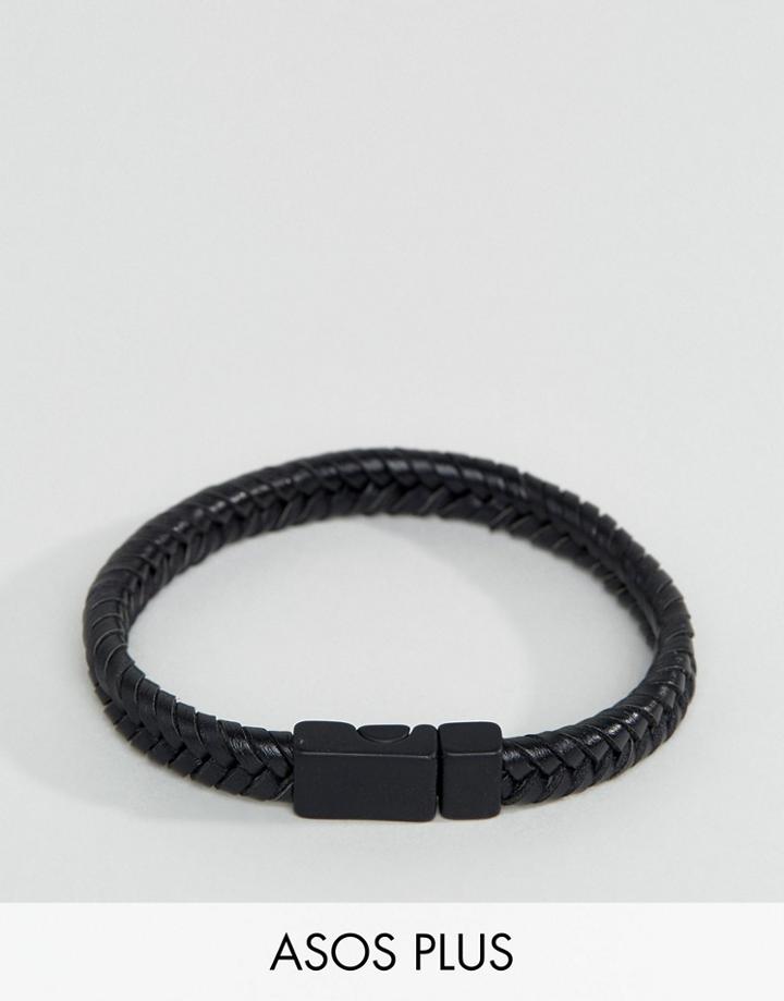Asos Plus Faux Leather Plaited Bracelet - Black