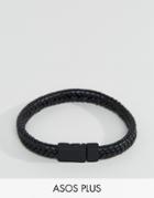 Asos Plus Faux Leather Plaited Bracelet - Black