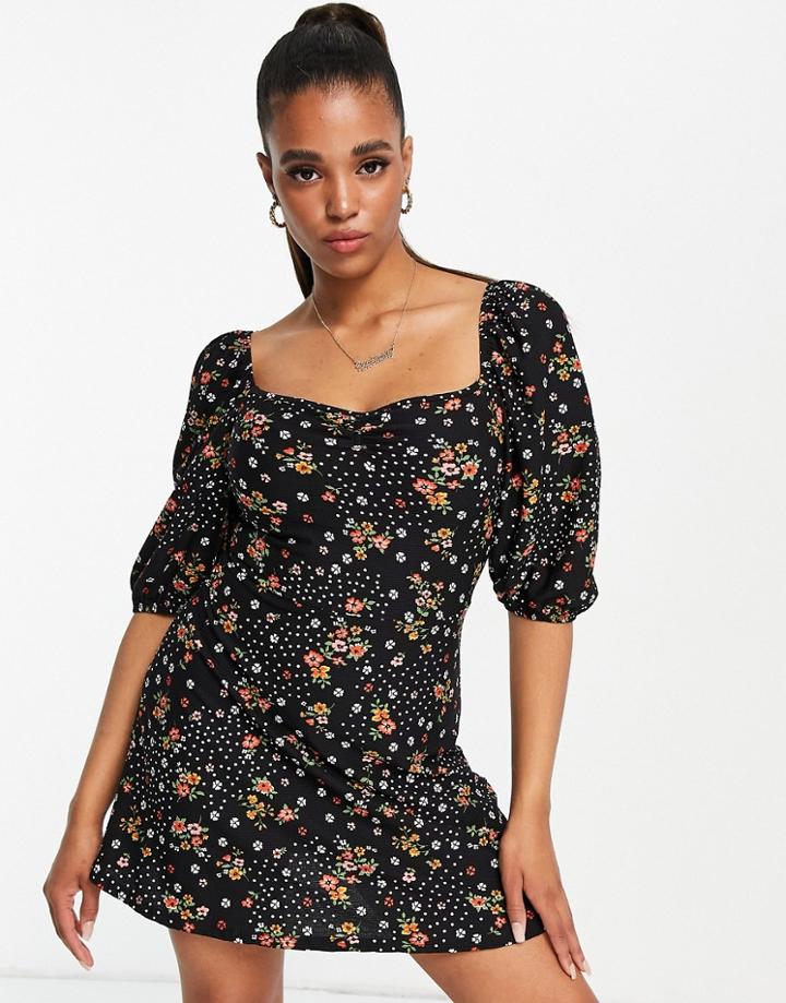 Miss Selfridge Jersey Sweetheart Fit & Flare Mini Dress In Patchwork Floral-multi