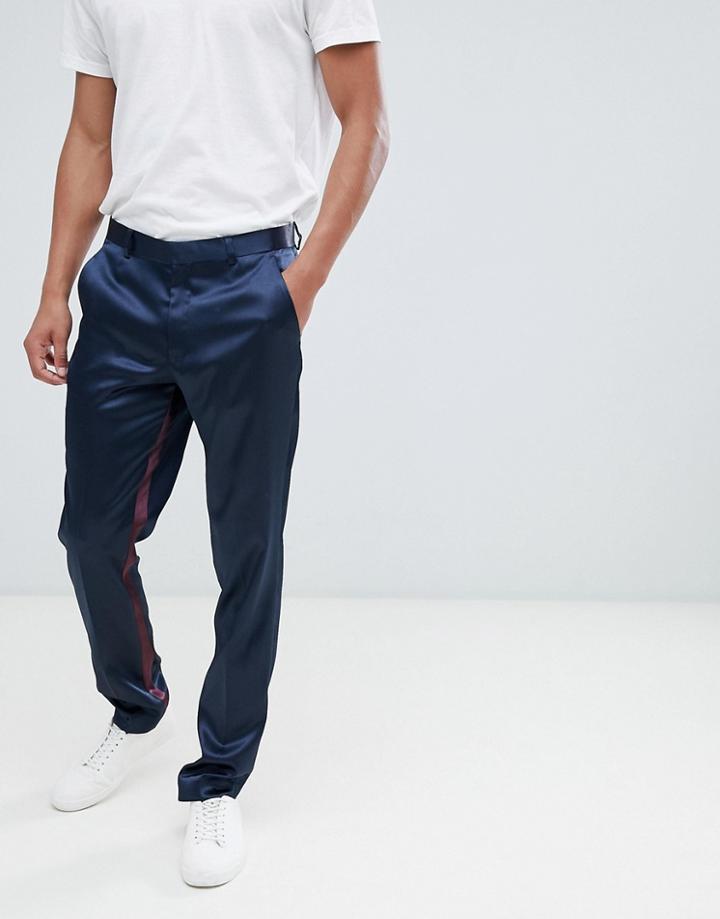 Asos Design Skinny Suit Pants In Navy And Burgundy Cut And Sew - Navy