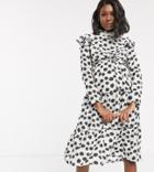 Glamorous Bloom Tiered Midaxi Dress With Frill Sleeves In Ditsy Floral Spot-white