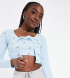 Missguided Tall Ribbed Cardigan & Cami Crop Top Set In Blue Floral-blues