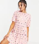 Urban Threads Petite Smock Dress In Pink With Metallic Polka Dot