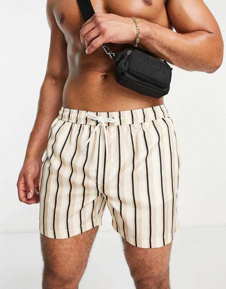 Brave Soul Swim Shorts In Gray Stripe