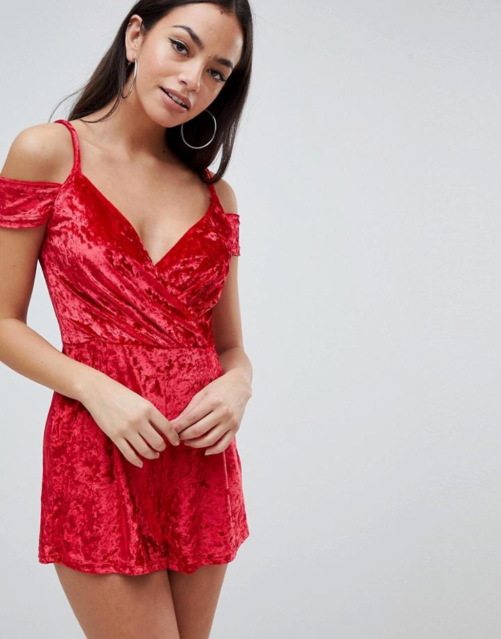 Ax Paris Velvet Romper - Red