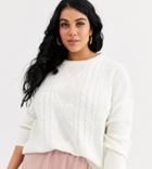 Brave Soul Plus Cable Sweater In Cream