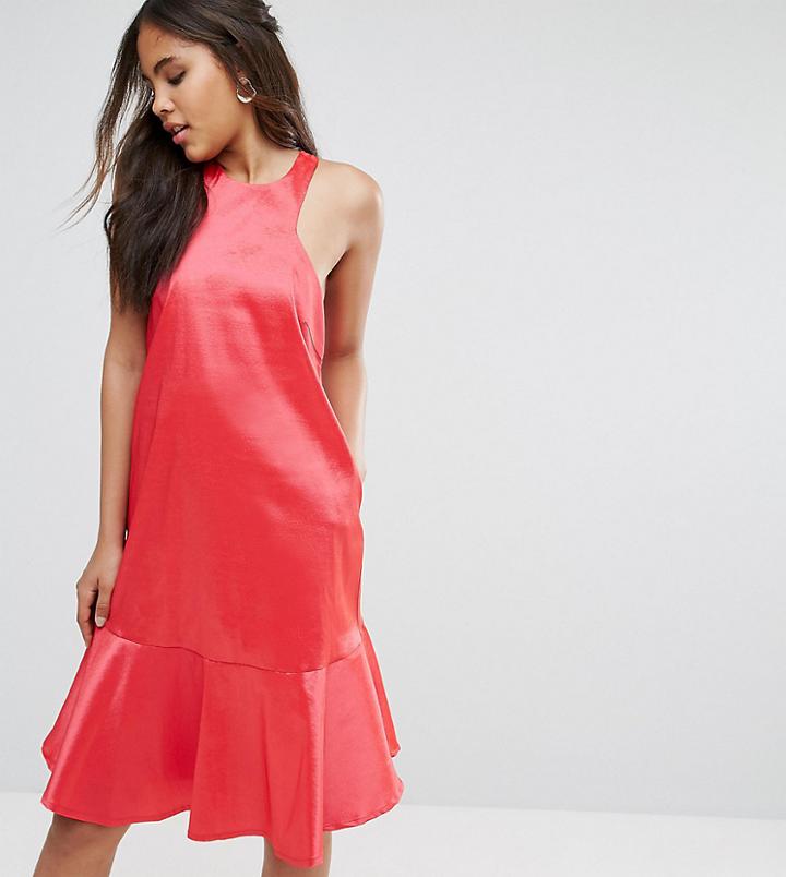 Y.a.s Studio Tall High Neck Midi Dress With Fluted Hem Detail-pink