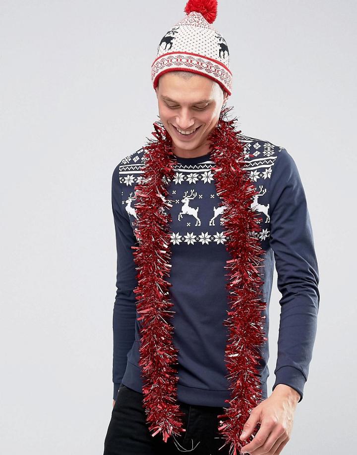 Asos Long Sleeve Top With Holidays Fair Isle Yoke Print - Red