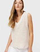 Stradivarius Tipped Knitted Vest In Beige-neutral