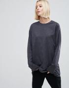 Asos Long Sleeve Longline T-shirt - Gray