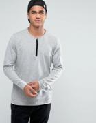 Brave Soul Plain Grandad Long Sleeve Top With Contrast Collar - Gray