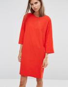 Asos Cotton T-shirt Dress With Raglan Sleeve & Boat Neck - Red