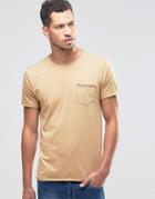 Brave Soul Plain Raw Edge T-shirt - Tan