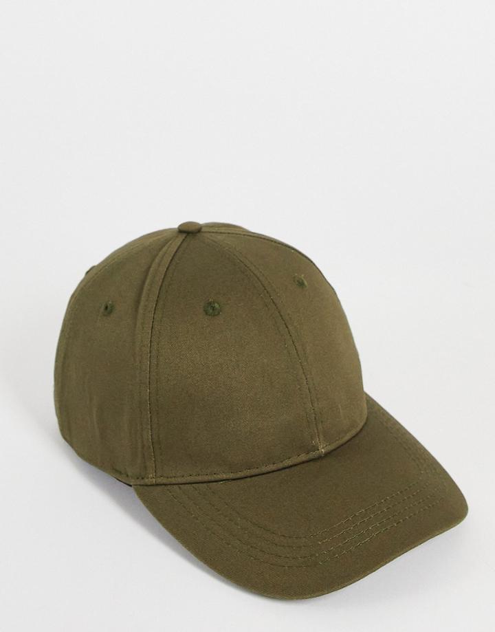 Asos Design Baseball Cap In Khaki Cotton-green