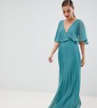 Asos Design Petite Flutter Sleeve Maxi Dress With Pleat Skirt-multi