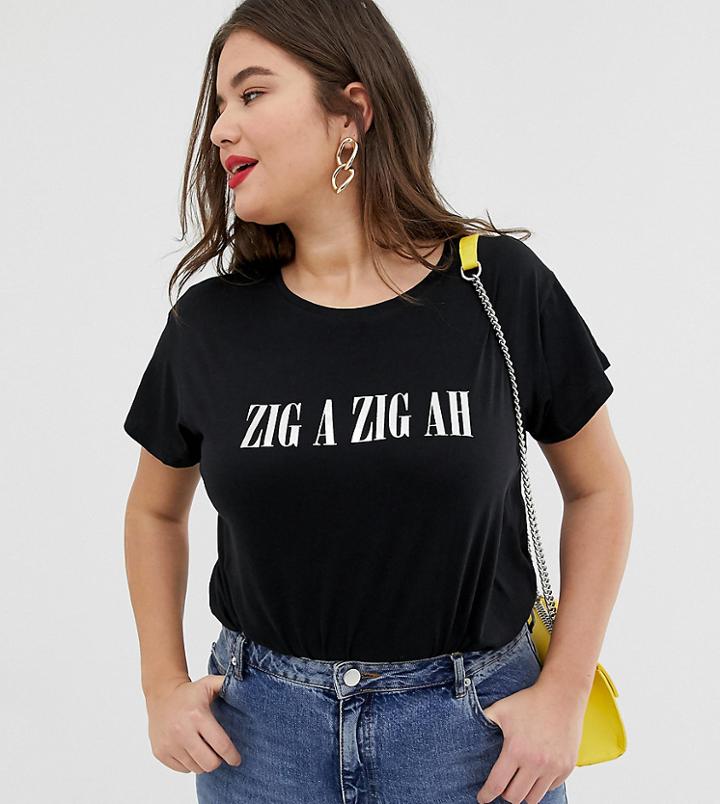 New Look Curve Slogan Tee In Black - Black