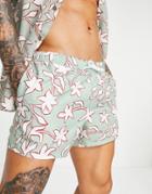 Asos Design Swim Shorts In Short Length With Floral Print-green