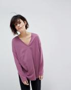 Asos Top With V-neck In Oversized Lightweight Rib - Purple