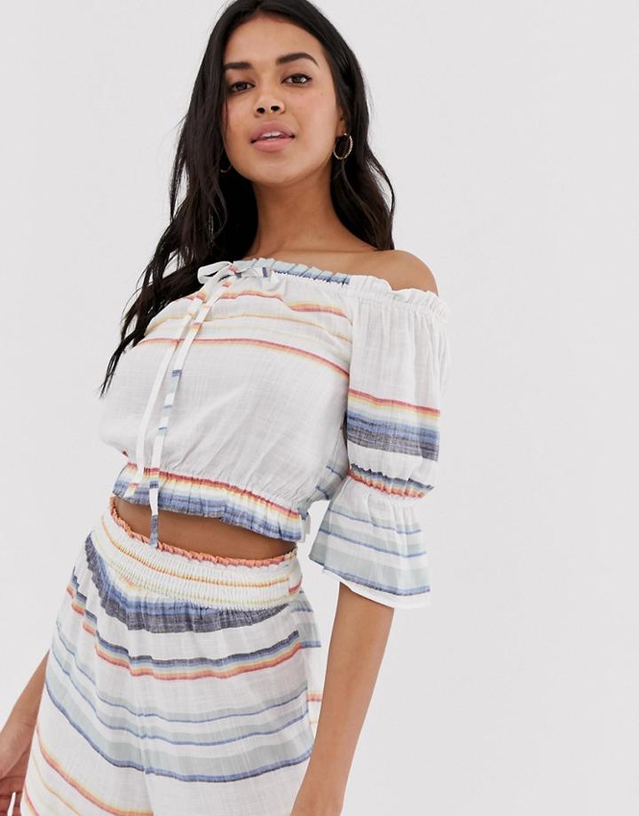 Influence Striped Bardot Crop Top Beach Two-piece - White