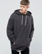 Asos Oversized Hoodie With Embroidery In Washed Black - Washed Black