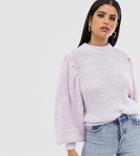 Asos Design Tall Sweater In Lofty Yarn With Volume Sleeve-purple
