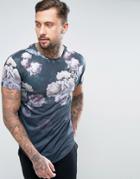 Siksilk T-shirt In Floral Print With Curved Hem - Black