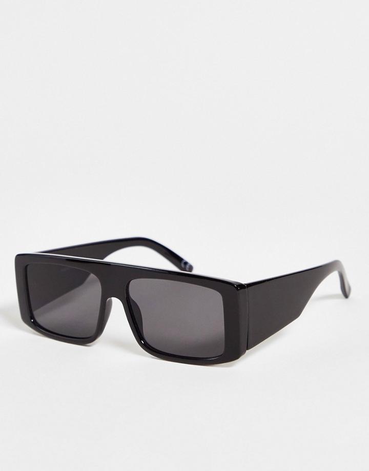 Asos Design Square Visor Sunglasses With Wide Temple-black