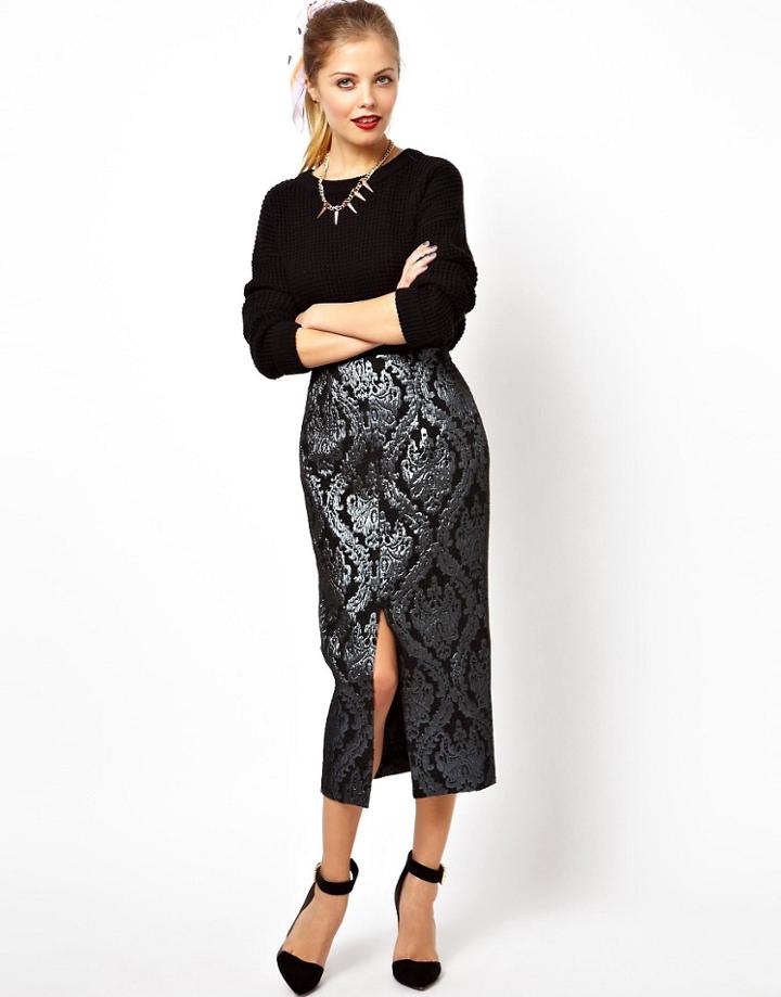 Asos Pencil Skirt In Luxe Jacquard - Multi