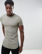 Asos Longline Muscle T-shirt With Binding And Curved Hem In Green - Green