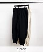 Asos Design Oversized Sweatpants 2 Pack In Beige/black-multi
