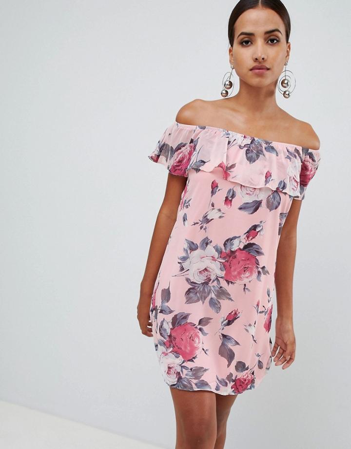 Lipsy Floral Bardot Dress-cream