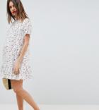 Asos Design Maternity Drop Waist Mini Dress With Pep Hem In Mono Floral Print - Multi
