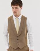 Asos Design Wedding Skinny Suit Vests In Camel Twill-beige