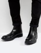 Base London Bosworth Leather Brogue Chelsea Boots In Black - Black