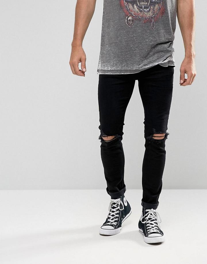 Rollas Stinger Jeans Black Ripped Knee - Black