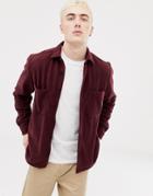 Asos Design Fleece Overshirt In Burgundy-red