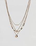 Asos Design Multirow Necklace With Disc And Bar Pendants In Gold - Gold