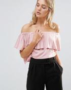 Neon Rose Frill Bardot Top - Pink