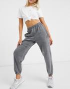 Daisy Street Oversized Sweatpants In Vintage Wash With Daisy Embroidery-grey