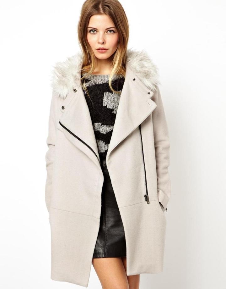 Asos Ovoid Coat With Faux Fur Collar