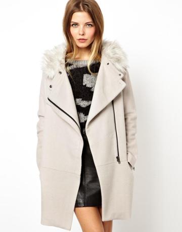 Asos Ovoid Coat With Faux Fur Collar